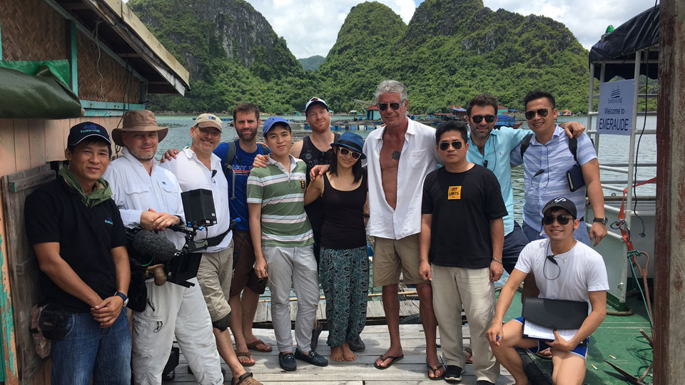 With Anthony Bourdain and the crew