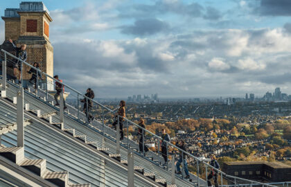 Summit roof walk at Alexandra Palace with panoramic London skyline views